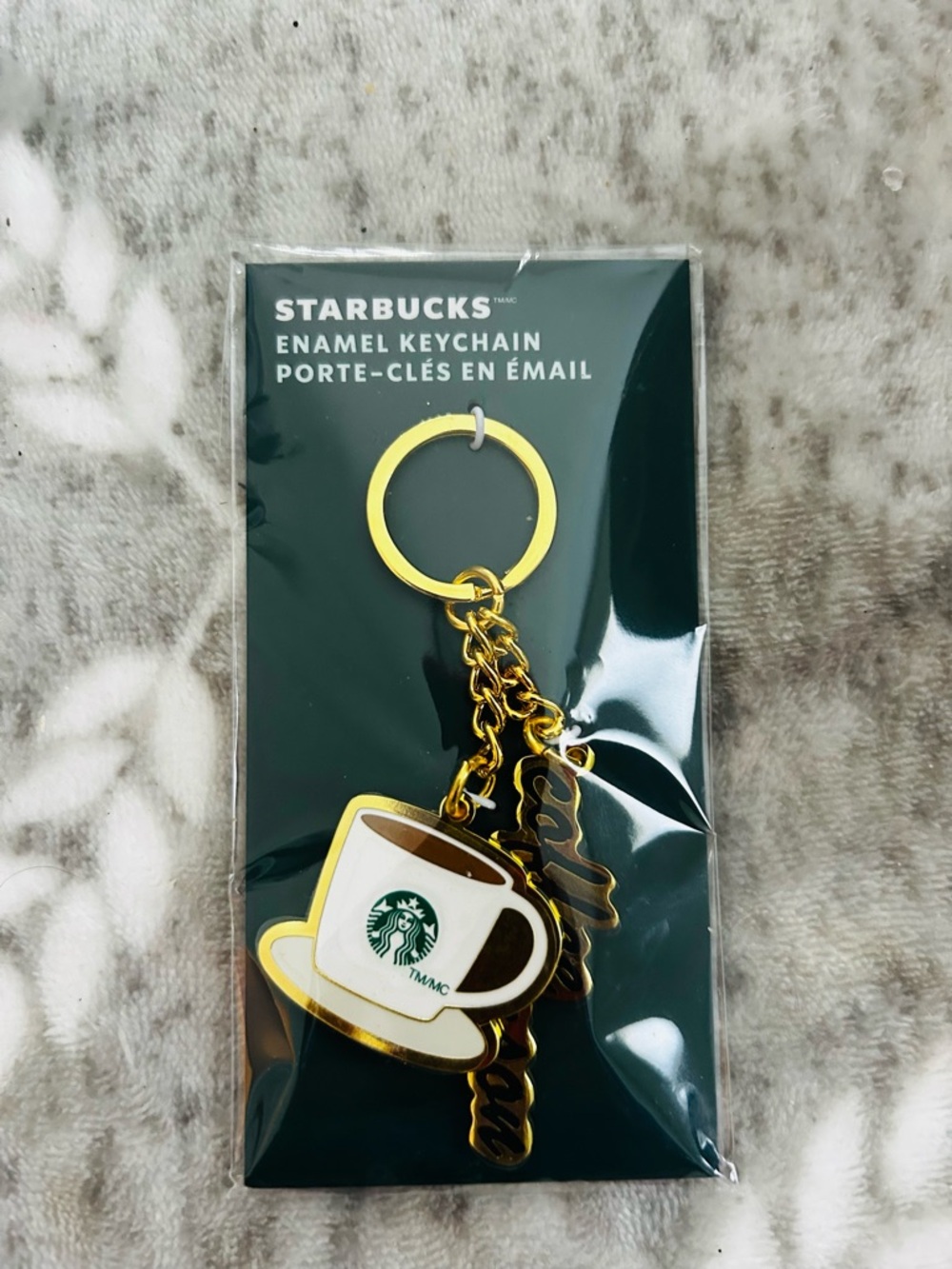 Starbucks (COFFEE PERSON)Gold & White Coffee Cup Enamel Keychain